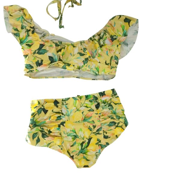torrid Off Shoulder Ruffle Bikini Set Lemon Swim Suit Modest Plus Yellow UPF 3X - Picture 5 of 16